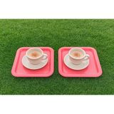 2'li Renkli Kırılmaz Plastik Kare Düz Kahve & Çay & Tatlı Sunum Tepsisi - Pembe
