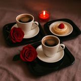 2'li Renkli Kırılmaz Plastik Kare Düz Kahve & Çay & Tatlı Sunum Tepsisi - Siyah