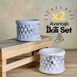 2’li Saksı Seti Dekoratif Beton Saksı, Kaktüs ve Sukulent Saksısı 2’li Tasarım Dekor
