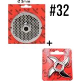 2'li Salvador 32# Kıyma Makinası Ayna Bıçak Seti (Paslanmaz) 3mm - 3mm (ince kıyma)