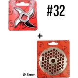 2'li Salvador 32# Kıyma Makinası Ayna Bıçak Seti (Paslanmaz) 8mm