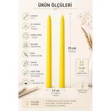 2’Li Sarı Şamdan Mum Seti 25 Cm – Dekoratif İnce Şamdan Mum, Kokusuz Parafin Wax,%100 Pamuk Fitil, El Döküm, Uzun Süre Yanma (~10 Saat), Ş