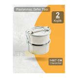 2’Li Sefer Tası 14X7 Cm Yemek Taşıma Kabı Paslanmaz Çelik
