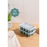 2'li Şeffaf Kapaklı Buz Kalıbı 8 Bölmeli Mint - Yeşil - 12,8 lt