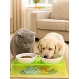 2'li Seramik Dekoratif Kedi ve Köpek Pleksi Mama & Su Kabı ve Paspas (Karışık Renk)