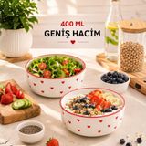 2'li Seramik Kase Seti 400 ml, 15 cm Salata Kasesi, Kahvaltılık Yoğurt Çorba ve Meze Kasesi, Porsiyon Kontrollü Diyet Kase, Sunum İçin Şık Bowl Seti, KIRMIZI*KALPİ