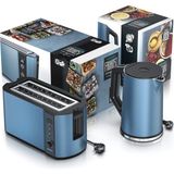 2’li Set 1.5l Paslanmaz Çelik Kettle & 4 Dilimli Mavi Tost Makinesi LED Ekranlı