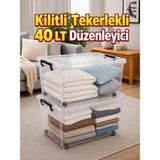 2'li Set 40 Lt Kilitli Tekerlekli Saklama Kutusu Şeffaf Düzenleyici Depolama Kutusu - Standart - Çok Renkli
