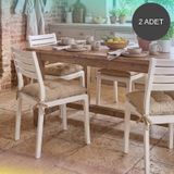 2'li Set 45x45 Cm Bej Bağcıklı Sandalye Minderi - Pamuk Polyester Kumaş Kırpıntı Süngerli Bahçe Ve Mutfak Sandalye Minderi