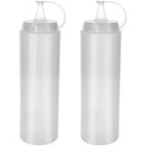 2'li Set 700 ml Şeffaf Plastik Sos Şişesi ve Yağdanlık - Kapaklı Sıkılabilir Sosluk, Ketçap, Mayonez, Zeytinyağı ve Sirke Dispenseri