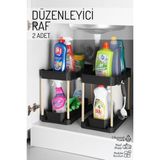 2'li Set Ahşap Ayaklı Iki Katlı Fonksiyonel Düzenleyici – Dolap, Evye Altı, Tezgah Üstü Siyah - 0,1 lt