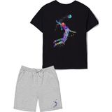 2'li Set Baskılı Kız Çocuk Pamuk Şort Tshirt Takım 05 5 6 7 8 9 10 11 12 13 14 Yaş Tişört Voleybol - Gri - Siyah - 9 - 10 Yaş
