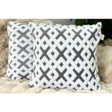 2'li Set Bohem Özel Tasarım Punch Panç Desen Gri-Beyaz Dekoratif Kırlent Kılıfı Elmas 45 x 45 cm - 45 x 45 cm - Gri - Beyaz