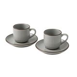 2'li Set Çizgili Seramik Fincan Takımı | Mat Kahverengi Beyaz Rustik Espresso & Türk Kahvesi Fincanı | Çift Kişilik Kulplu Servis Seti | Modern Ev ve Kafe Stili