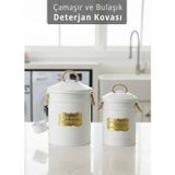 2'Li Set Deterjan Kovası Çamaşır Bulaşık Kutusu Ölçekli Galvaniz Metal Beyaz