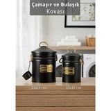 2'Li Set Deterjan Kovası Çamaşır Bulaşık Kutusu Ölçekli Galvaniz Metal Siyah
