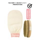 2’Li Set Ekru Banyo Duş Kesesi Peeling Eldiveni %100 Floş Ipek & Doğal At Kılı Selülit Fırçası