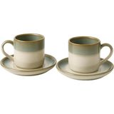 2'li Set El Yapımı Görünümlü Seramik Fincan Takımı | Rustik Iki Renkli (Yeşil-Krem) Kahve Fincanı | Espresso Servis Seti | Kutulu - 001-Renkli