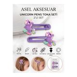 2'li Set Farklı Renk Seçenekli Unicorn Figürlü Metal Pens Kız Çocuk Toka Seti asel 206a