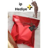 2li Set Ipli 30X45 Kırmızı Yapışkanlı Metalize Hediye Poşeti Metalik Kırmızı Hediye Paketi 10 Adet