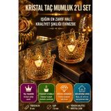 2'li Set Kristal Taç Mumluk Gold OPH-001447