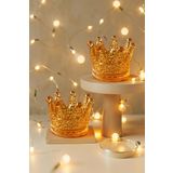 2'li Set Kristal Taç Mumluk Gold
