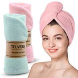 2li Set Mikrofiber Saç Havlusu Plaj Deniz Havuz Bonesi Banyo Saç Kurutma Baş Havlusu Turkuaz-Pembe