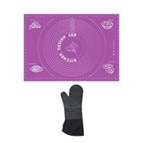 2'li Set Mor 45x65 Cm Silikon Hamur Açma Matı Ve Gri Silikon Yanmaz Mutfak Fırın Eldiveni Çok Renkli