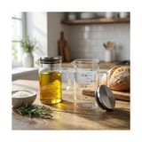 2'li Set Paslanmaz Çelik Kapaklı Borosilikat Cam Yağdanlık ve Ölçü Kabı - 350ML - Dayanıklı Damlatmaz Sosluk, Sütlük ve Mutfak Hazırlık Sürahisi - Şeffaf Modern Tasarım - Option-1