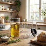 2'li Set Paslanmaz Çelik Kapaklı Borosilikat Cam Yağdanlık ve Ölçü Kabı - 350ML - Isıya Day - 2 lt