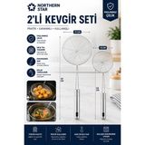 2'li Set Paslanmaz Kızartma Kevgiri, Yağ Süzgeci, Tel Kepçe, 17 cm ve 13 cm Çap