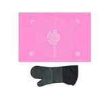 2'li Set Pembe 45x65 Cm Silikon Hamur Açma Matı Ve Gri Silikon Yanmaz Mutfak Fırın Eldiveni Çok Renkli
