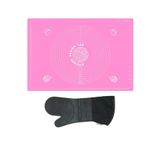 2'Li Set Pembe 45X65 Cm Silikon Hamur Açma Matı Ve Gri Yanmaz Mutfak Fırın Eldiveni