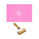 2'Li Set Pembe 45X65 Cm Silikon Hamur Açma Matı Ve Pratik Ahşap Saplı Silindir Açıcı