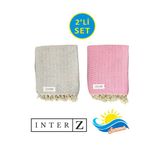 2'Li Set Peştemal Plaj Havlusu , %100 Pamuk , Xxl 100X180cm, Marmaris, Gri Pembe