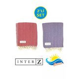 2'Li Set Peştemal Plaj Havlusu , %100 Pamuk , Xxl 100X180cm, Marmaris, Kırmızı Mor