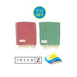 2'Li Set Peştemal Plaj Havlusu , %100 Pamuk , Xxl 100X180cm, Marmaris, Kırmızı Yeşil