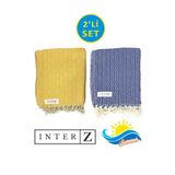 2'li Set Peştemal Plaj Havlusu,%100 Pamuk, Xxl 100x180cm, Bodrum, Sarı Lacivert
