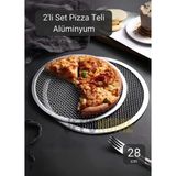 2Li Set Pizza Tepsisi Alüminyum Pizza Teli Lahmacun Tepsisi 28 Cm
