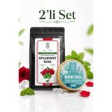 2’Li Set Saf Kristal Mentol 35 g + Harman Gül ve Kıvırcık Nane Çayı 50g, Sauna, Hamam, Buhar Banyosu ve Doğal Bitki Paketi