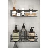 2li Set Siyah Şampuanlık Banyo Düzenleyici Yapışkanlı 4 Askılı Duş Rafı Organizer Siyah