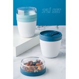 2'li Set Taşınabilir Kaşıklı Yoğurt Kabı - 700 ml Pratik Yemek Saklama ve Müsli Kabı 7176461 - Lacivert-Turkuaz
