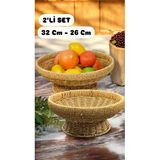 2'Li Set Yuvarlak 32 Cm Ve 26 Cm Ayaklı Meyvelik 700696 Dekoratif Hasır Sunumluk Seti