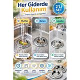 2'li Seyyar Paslanmaz Çelik Lavabo Süzgeci 7 cm Gider Filtresi Mutfak Banyo Tıkanma Önleyici