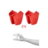 2'li Silikon Cupcake Kırmızı Fırın Eldiveni, Tepsi Tutacağı, Mikrodalga Tutacak, Yanmaz Eldiven