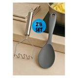 2'Li Silikon Mutfak Seti – Patates Ezeceği + Servis Kaşığı | 22 Cm Yanmaz Yapışmaz