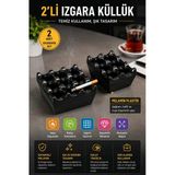 2’Li Siyah Melamin Izgara Küllük Seti Kare Kül Tablası Cafe Balkon Masa İçin Dayanıklı