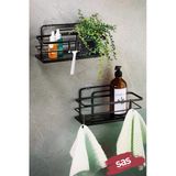 2’Li Siyah Yapışkanlı Ayarlanabilir Banyo Rafı, Paslanmaz Kristal Şampuanlık (Yapıştır/Vidala) Lş-01 - Ss