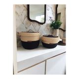 2'li Siyah&Gold Kapaklı Sepet Hasır Sepet Hediyelik Sepet Düzenleyici Saklama Kutusu 24x19cm-22x13cm 1011000009510