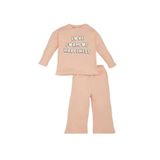2'li Takım Waffle Baskılı Sweatshirt Beli Lastikli Eşofman Altı Kız Bebek E0202A525SP, 6-9 AY